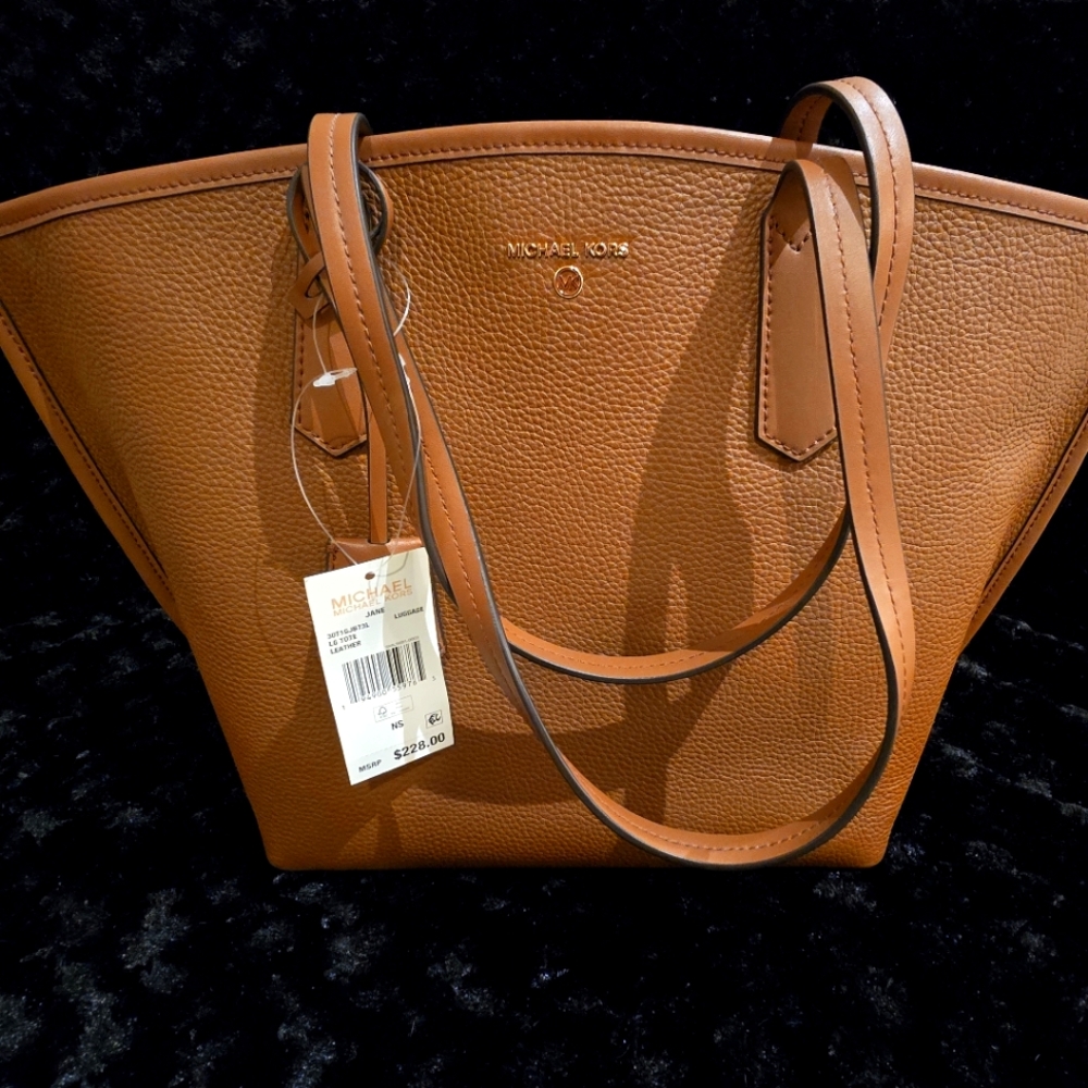 New Michael Kors Jane Large Pebble Leather Tote in Luggage